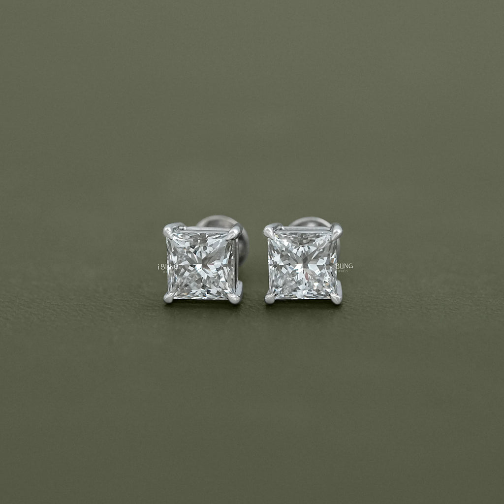 Lab Diamond Princess Stud Earrings