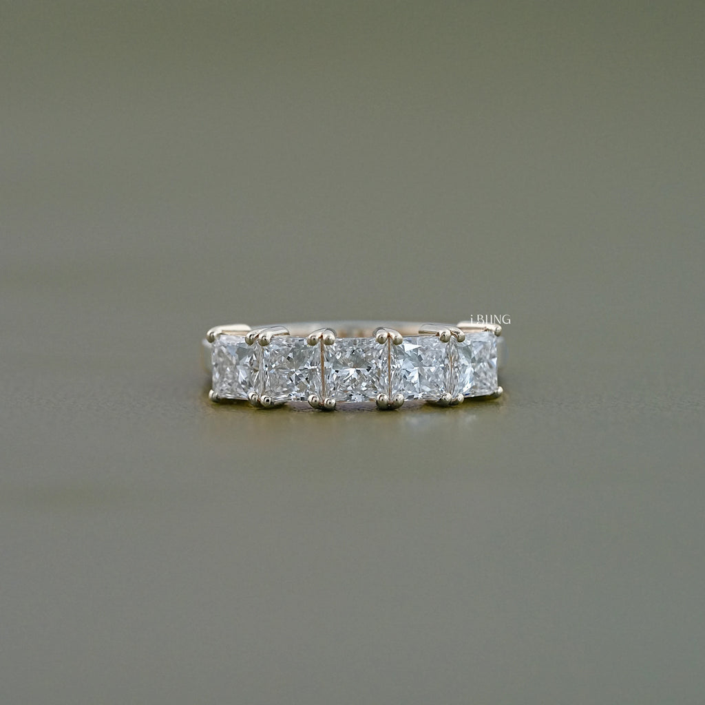 Five Stone Princess Lab Diamond Wedding Band