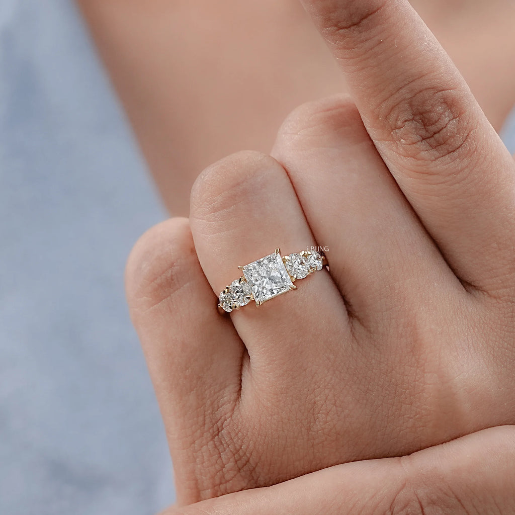 5 Stone Princess Cut Lab Grown Diamond Engagement Ring