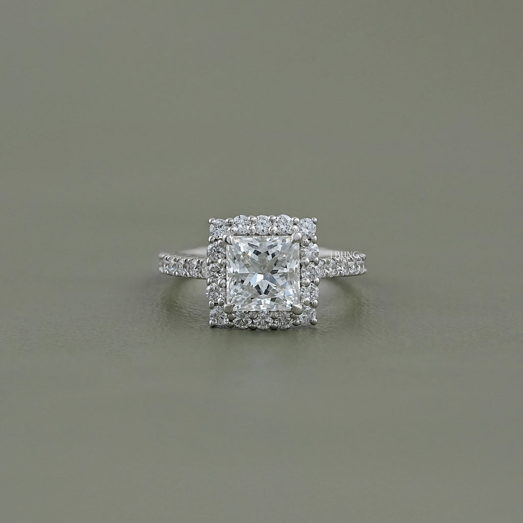 Princess Lab Diamond Halo Engagement Ring