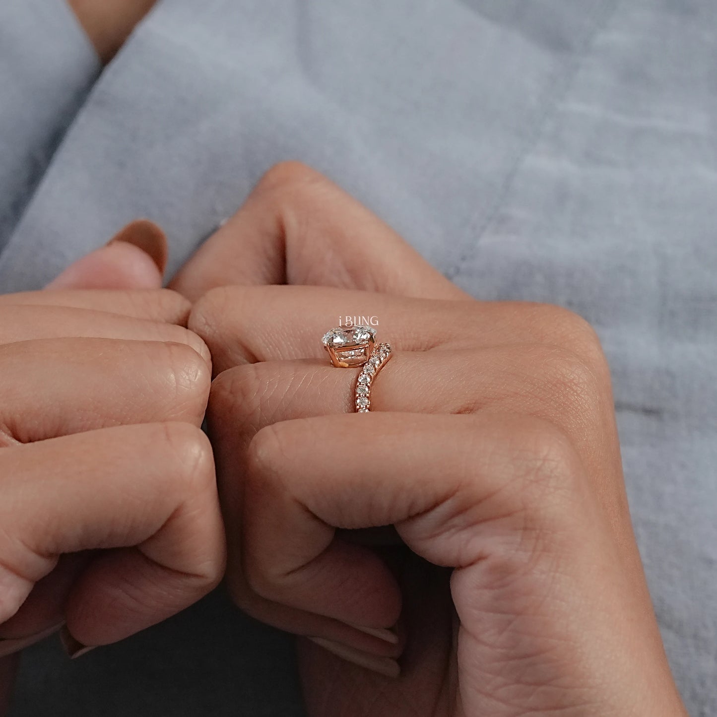 Round Curved Lab Diamond Accent Ring Solitaire Ring