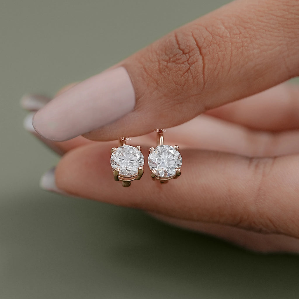 Solitaire Round Diamond Drop Earrings