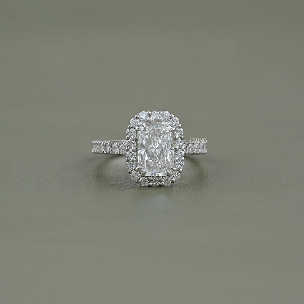 Radiant Diamond Solitaire Accent Halo Ring