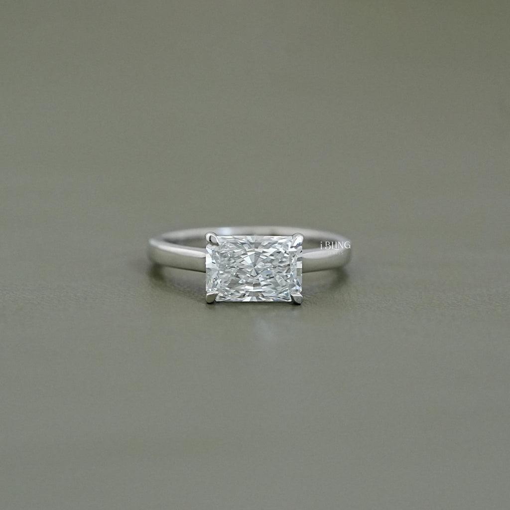 East West Radiant Diamond Solitaire Engagement Ring