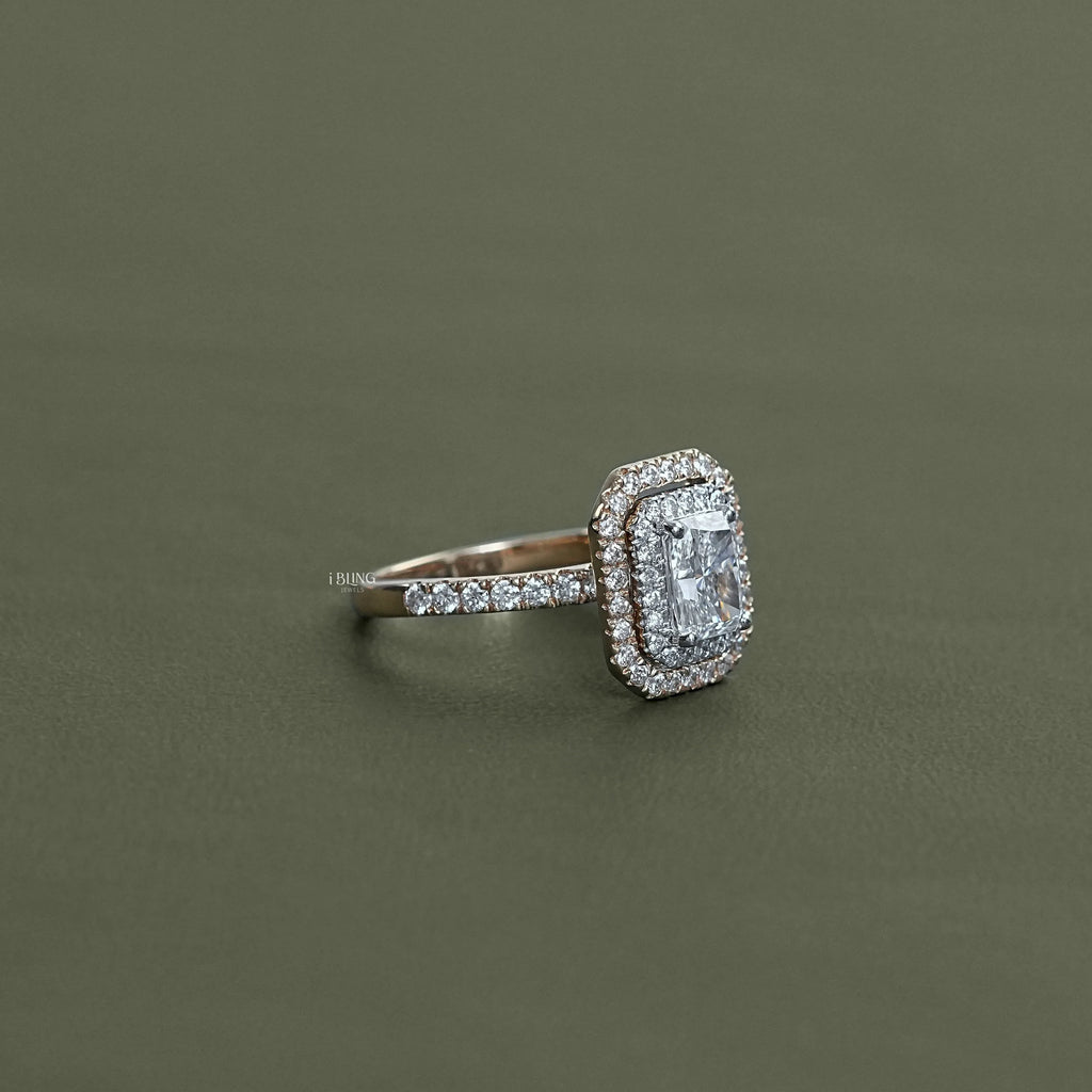 Radiant Cut Lab Diamond Double Halo Ring