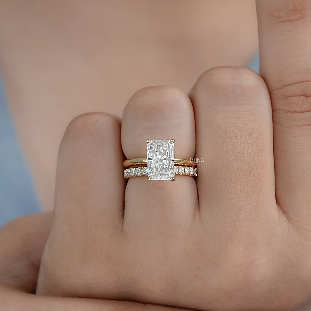 Radiant Cut lab diamond Bridal Ring-Set
