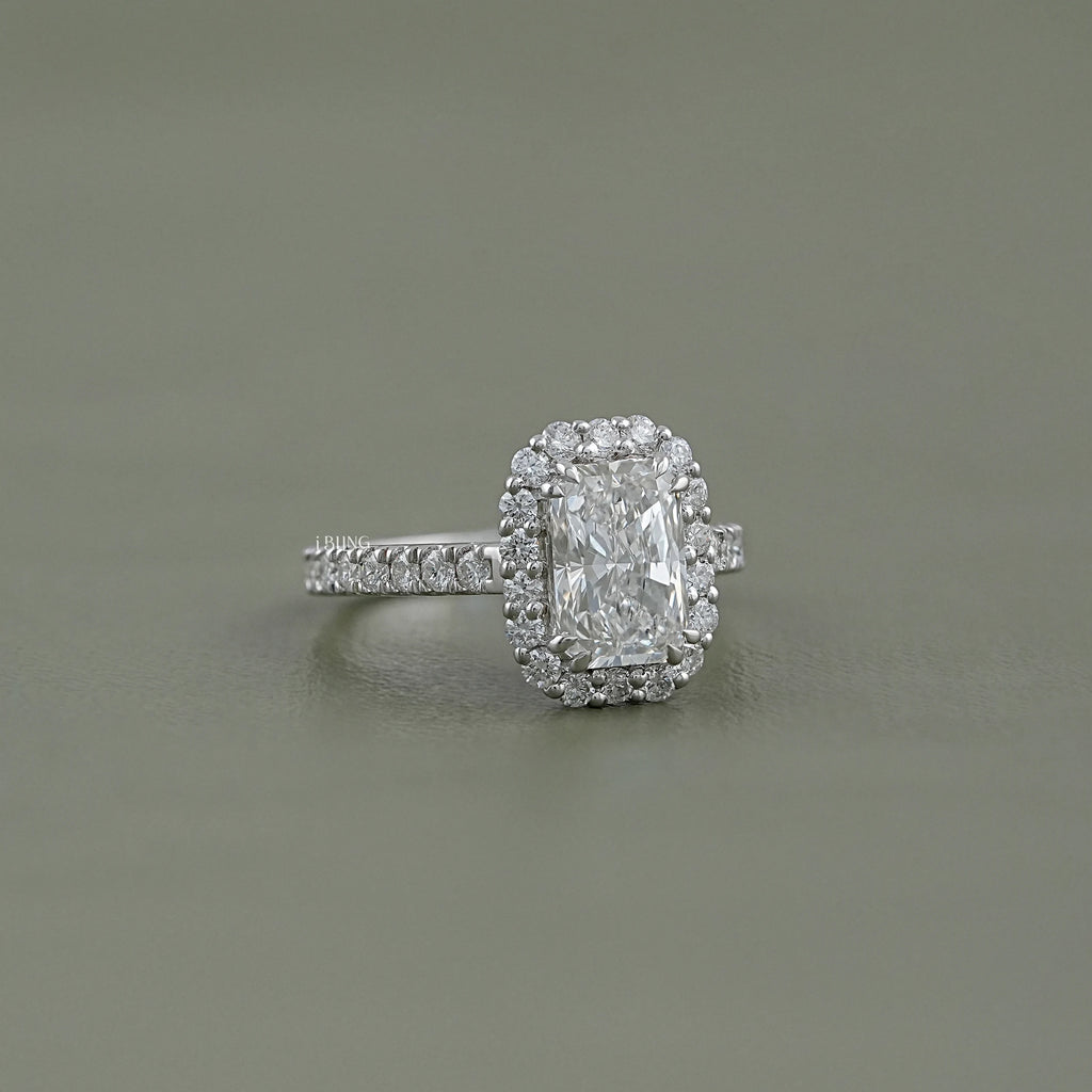 Radiant Diamond Solitaire Accent Halo Ring