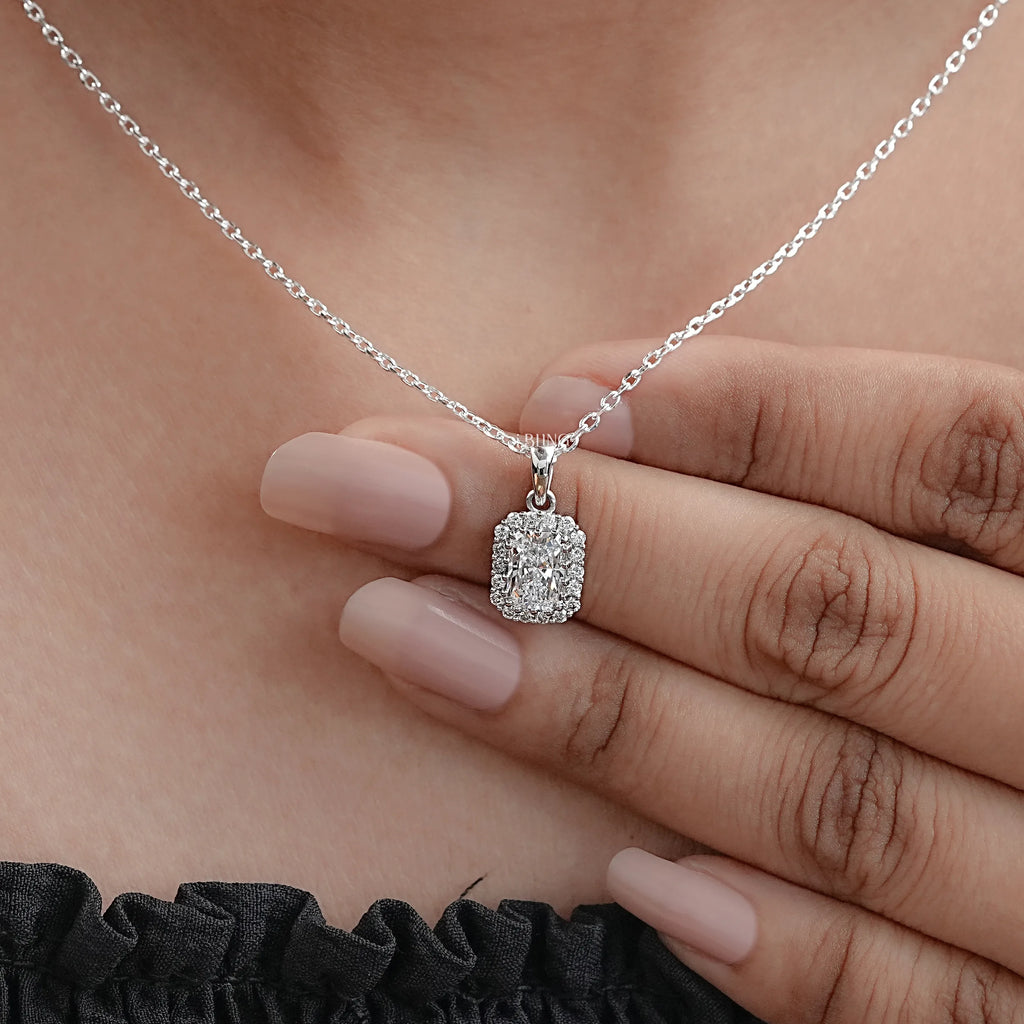 Radiant Cut Lab Dimaond Halo Pendant