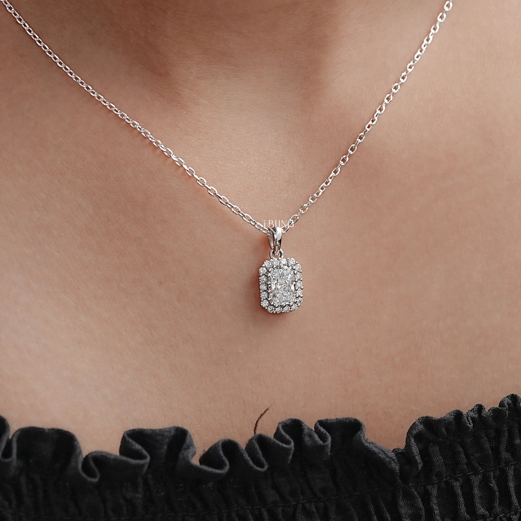 Radiant Cut Lab Dimaond Halo Pendant