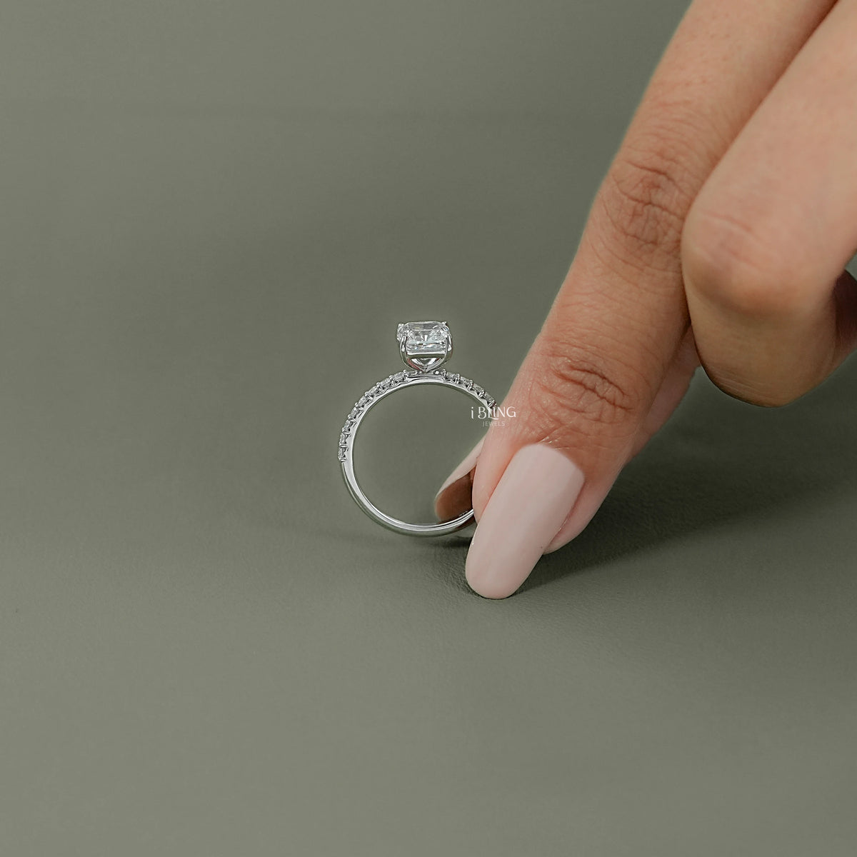 Square Radiant Lab Diamond Engagement Ring Solitaire Accent Ring
