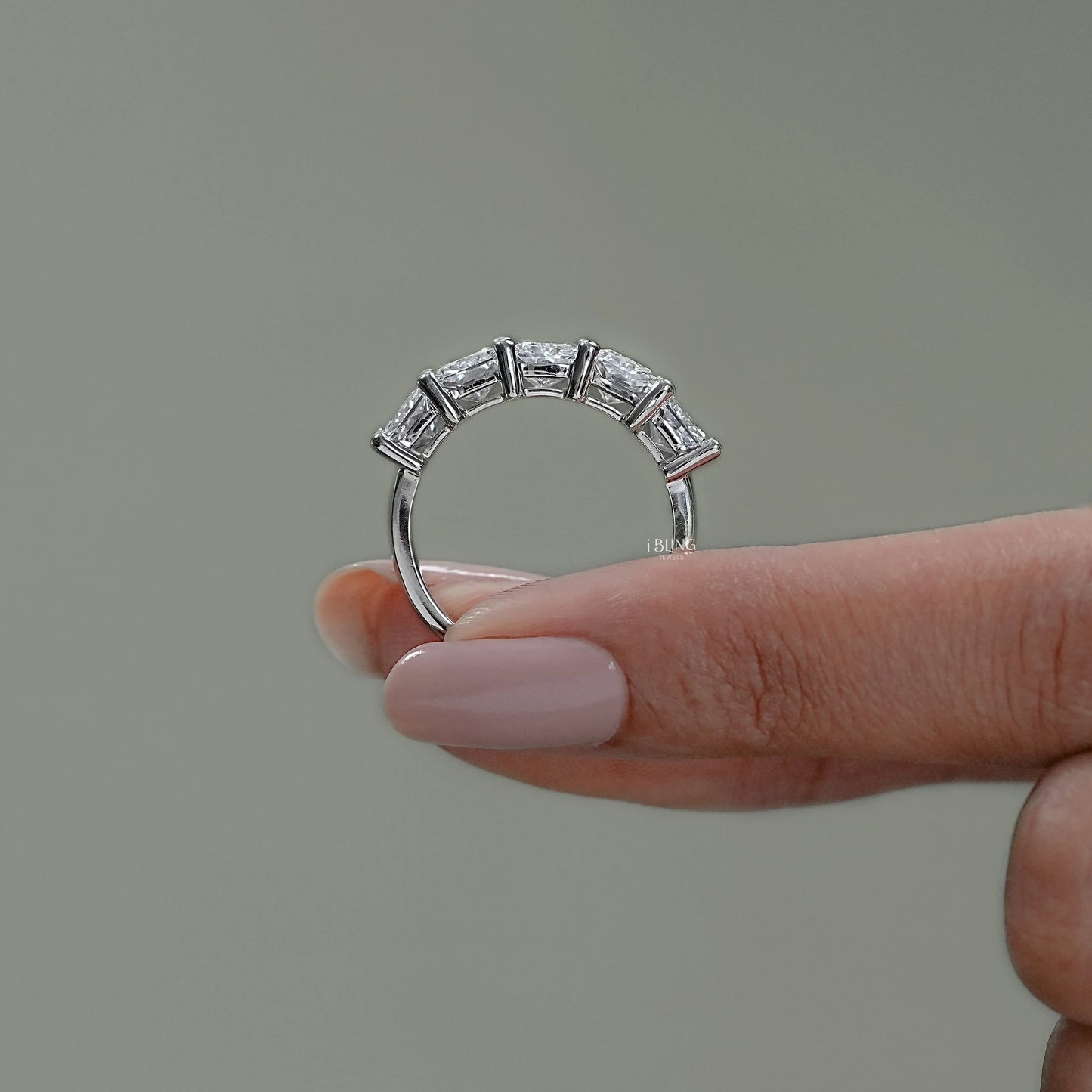 Five Stone Radiant Lab Diamond Wedding Band