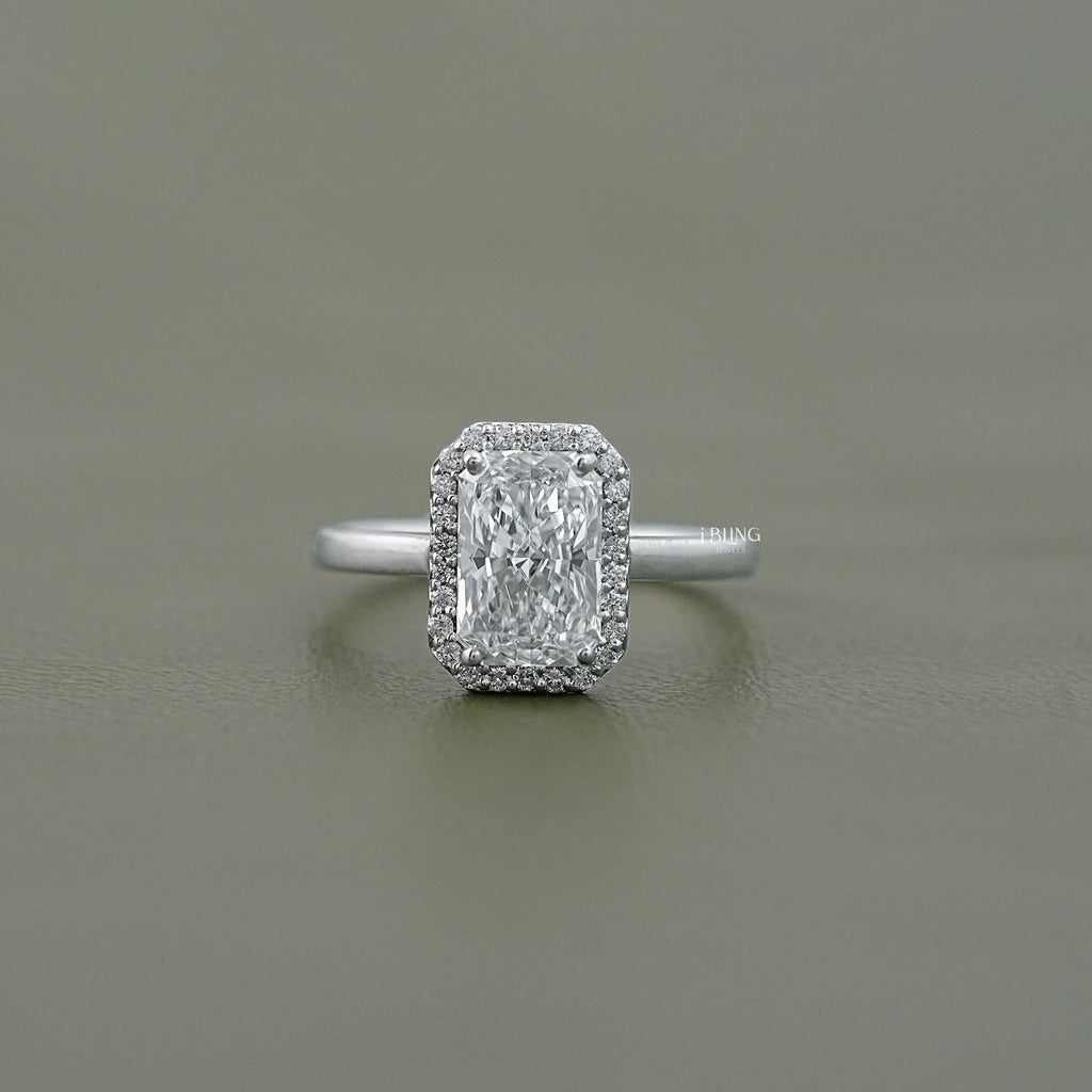 Radiant Cut Lab Diamond Halo Engagement Ring