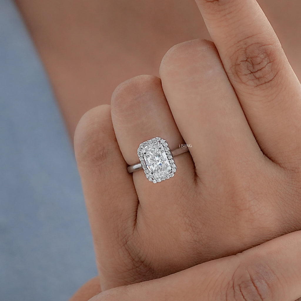 Radiant Cut Lab Diamond Halo Engagement Ring
