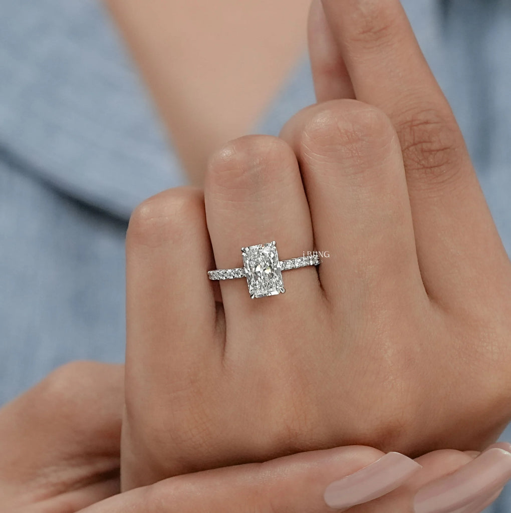 Radiant Lab Diamond Solitaire Accent Engagement Ring