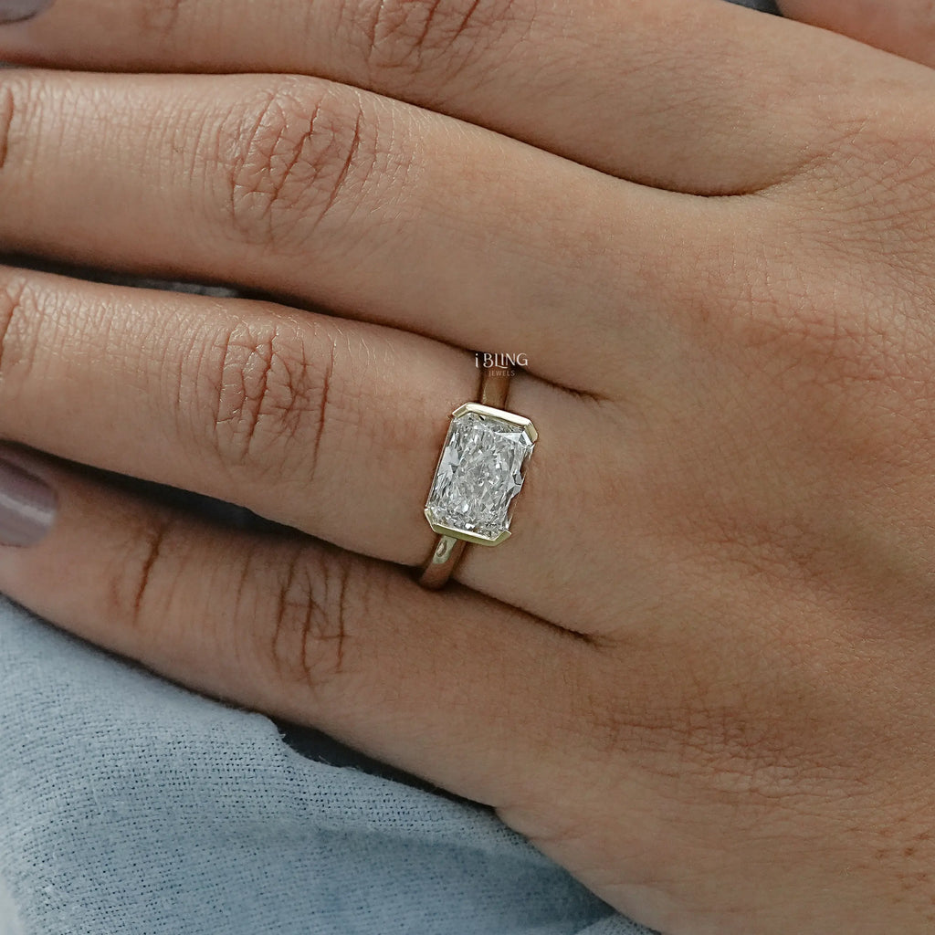 Radiant Cut East West Half Bezel Set Engagement Ring