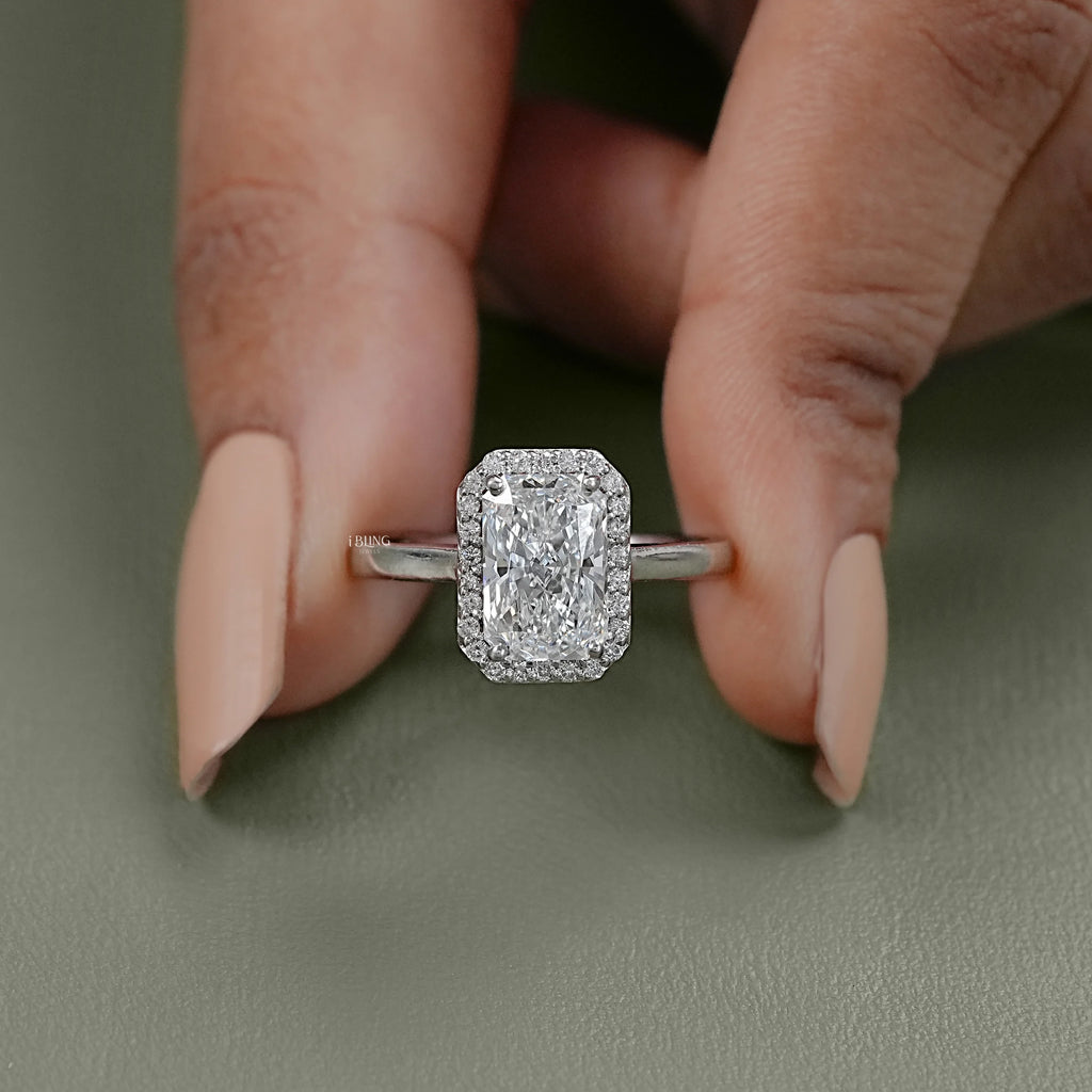 Radiant Cut Lab Diamond Halo Engagement Ring