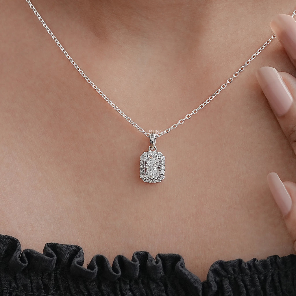 Radiant Cut Lab Dimaond Halo Pendant