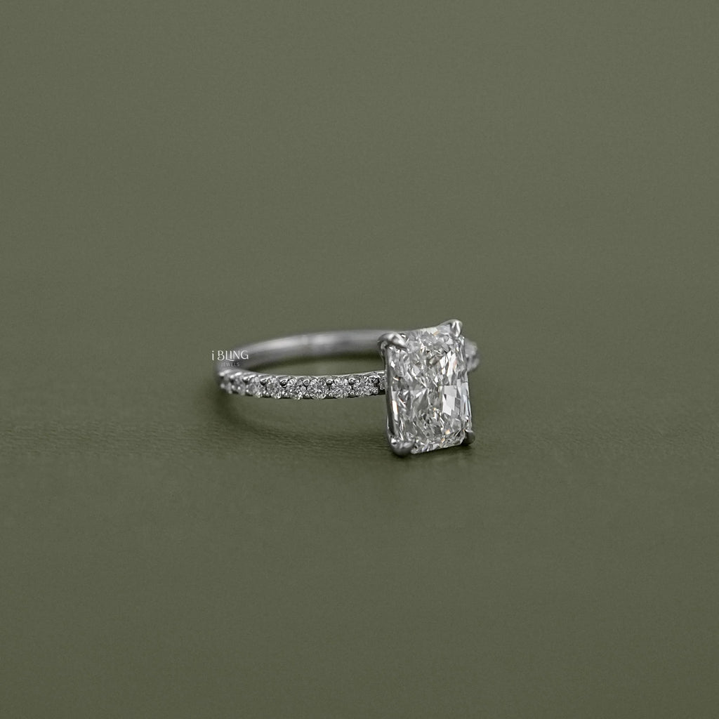 Radiant Lab Diamond Solitaire Accent Engagement Ring