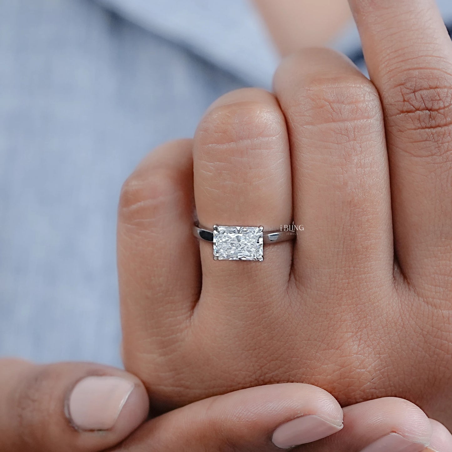 East West Radiant Diamond Solitaire Engagement Ring