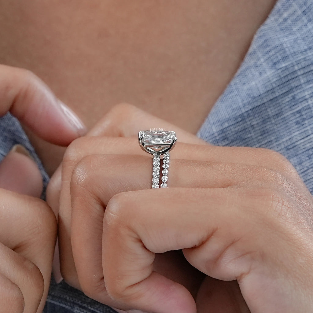 Radiant Cut Solitaire With Accent Bridal Rings Sets