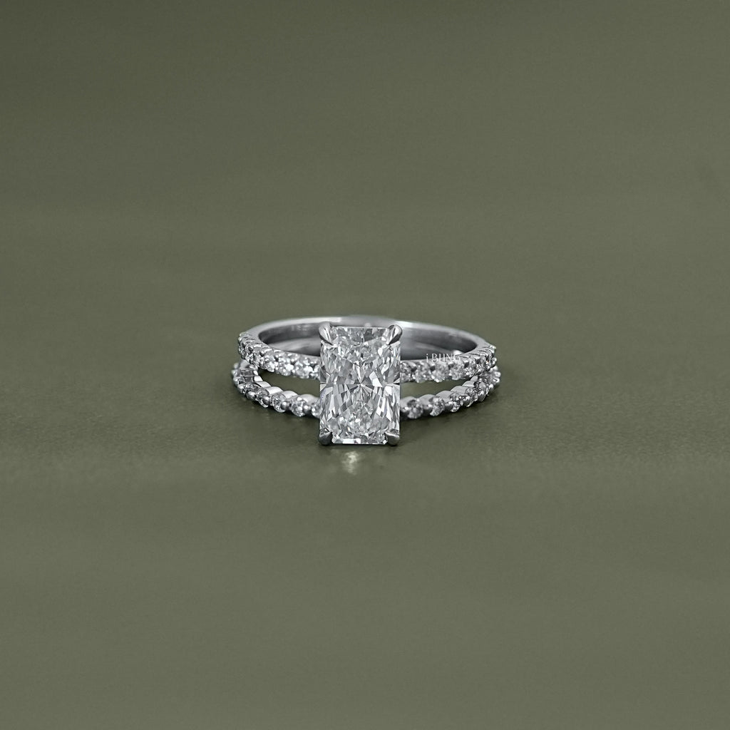 Radiant Cut Solitaire With Accent Bridal Rings Sets