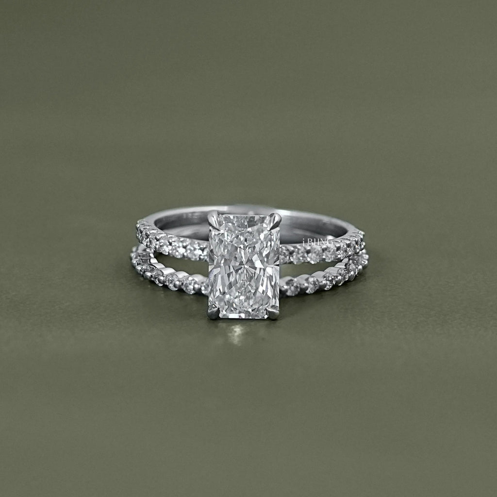 Radiant Cut Solitaire With Accent Bridal Rings Sets