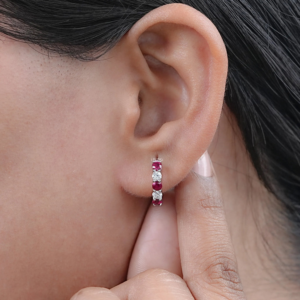 Lab Diamond And Gemstone In-Out Hoop Earrings