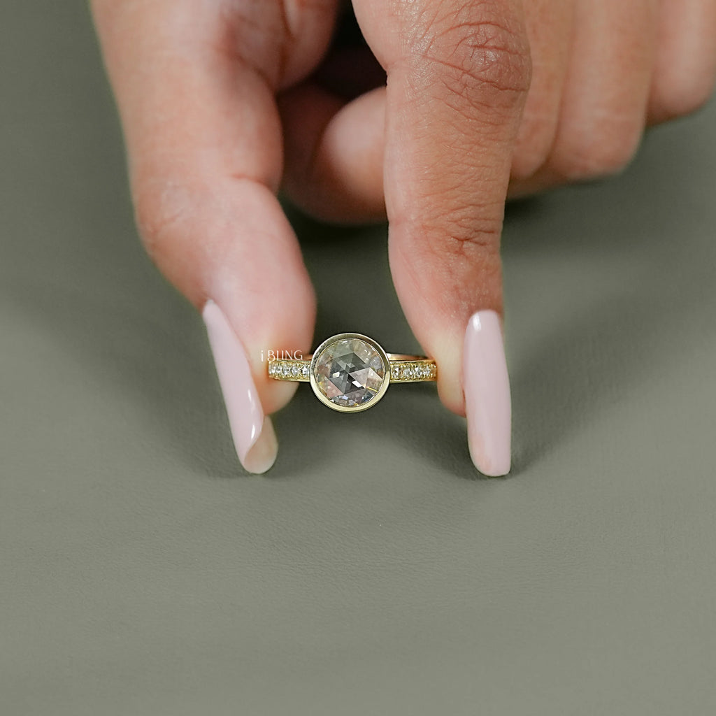 Bezel Set Rose Cut Round Accent Diamond Ring