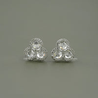 Three Stone Halo Stud Earrings