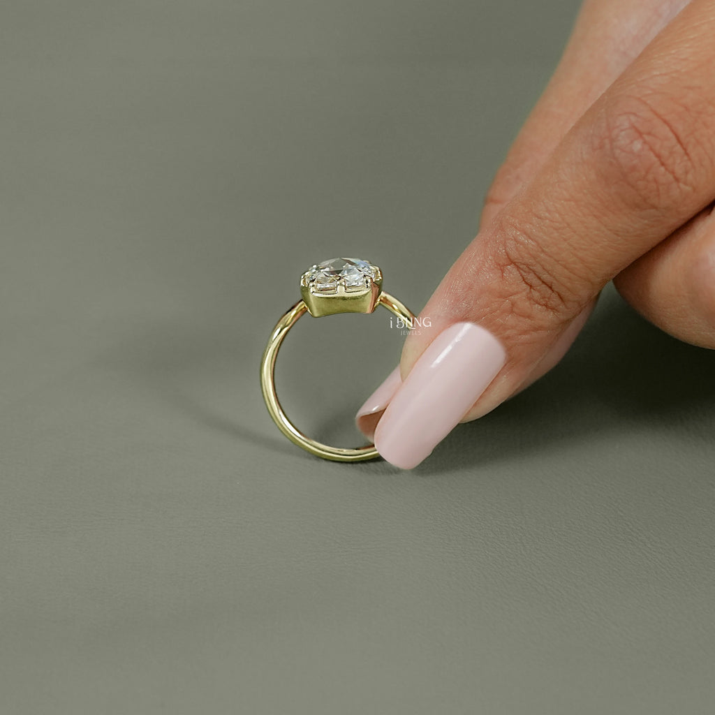 Rose Cut Elongated Cushion Curved Engagement Ring