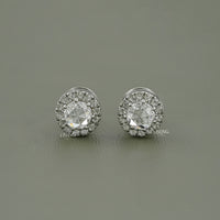 Round Rose Cut Diamond Halo Stud Earrings