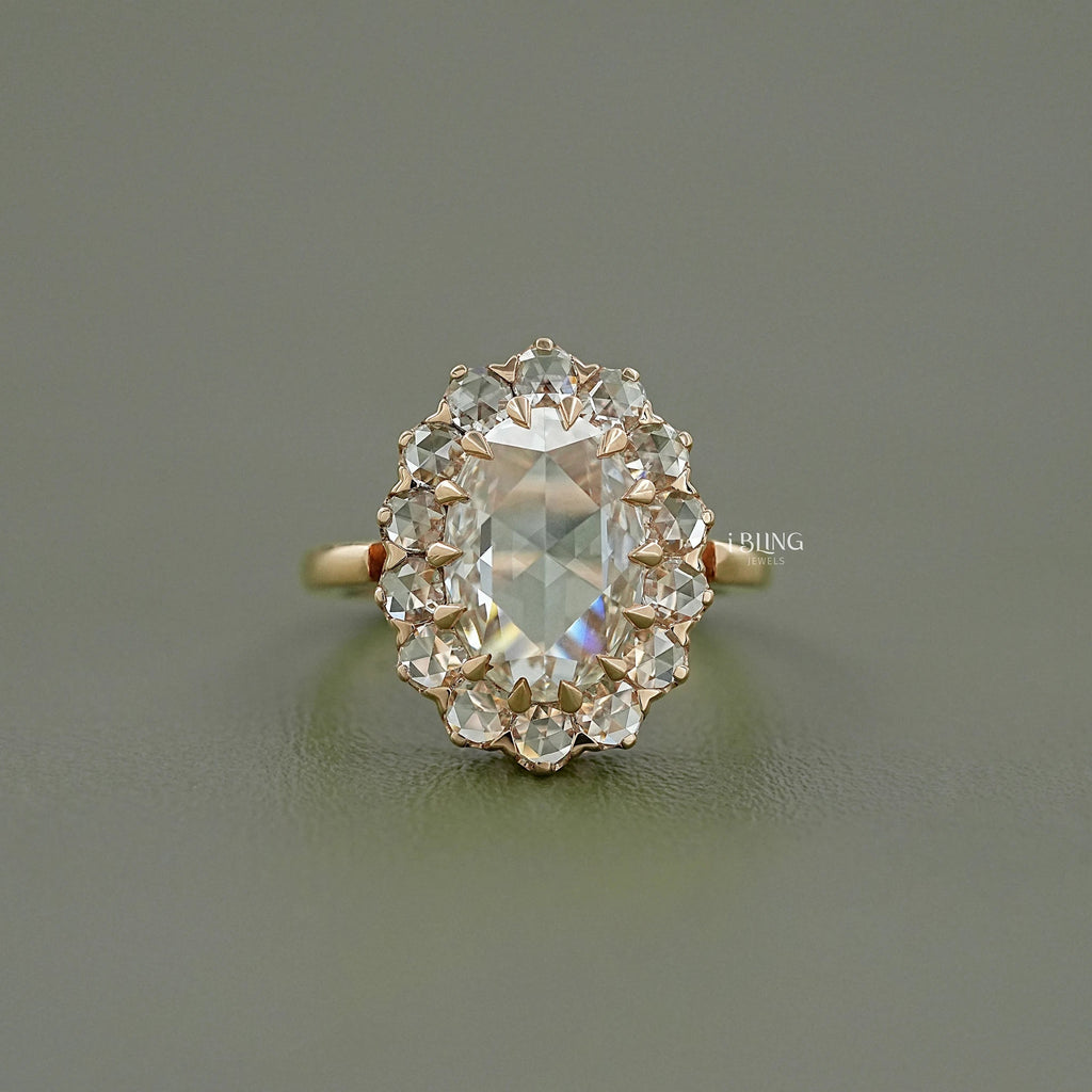 Rose Cut Oval Lab Diamond Halo Ring