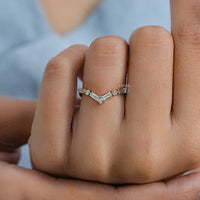 Round And Baguette Diamond V Shape Engagement Ring