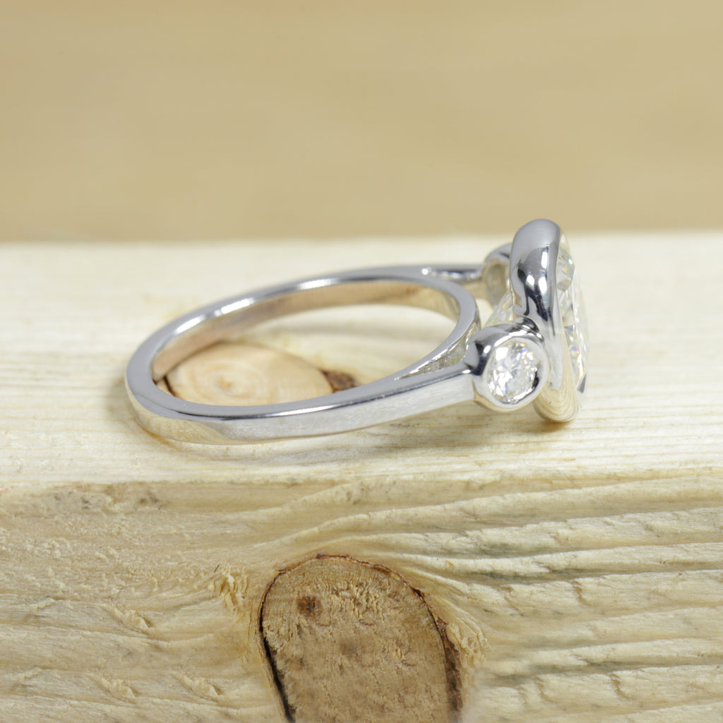 Three Stone Cushion Moissanite Bezel Set Ring