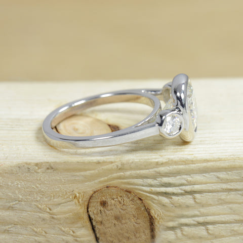 Three Stone Cushion Moissanite Bezel Set Ring