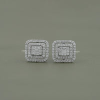 Round & Baguette Diamond Cluster Stud Earring