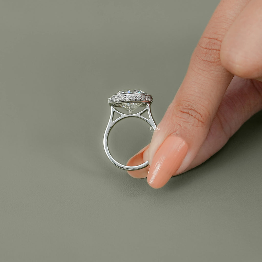 Round Cut Bezel Set Hidden Halo Engagement Ring