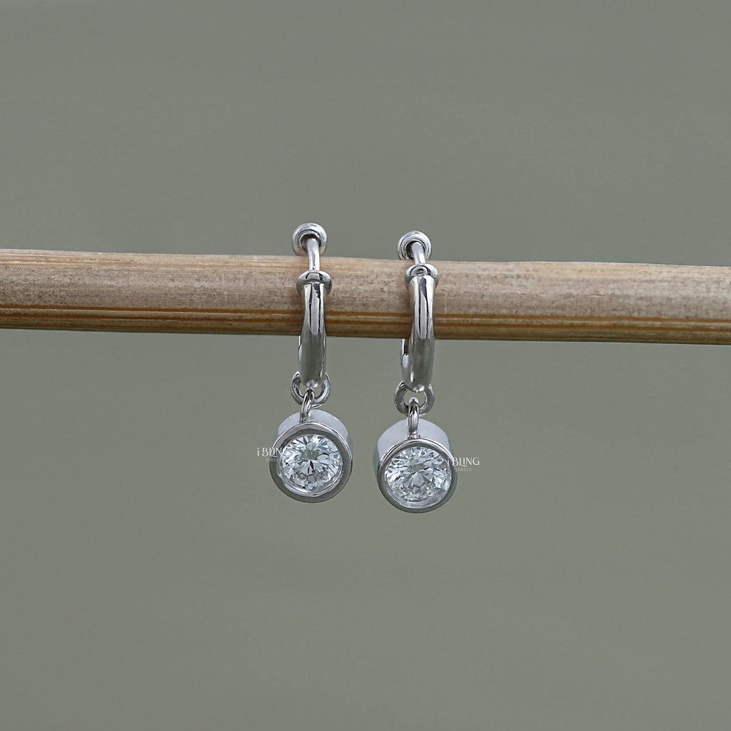 Round Lab Diamond Dangle Hoop Earrings