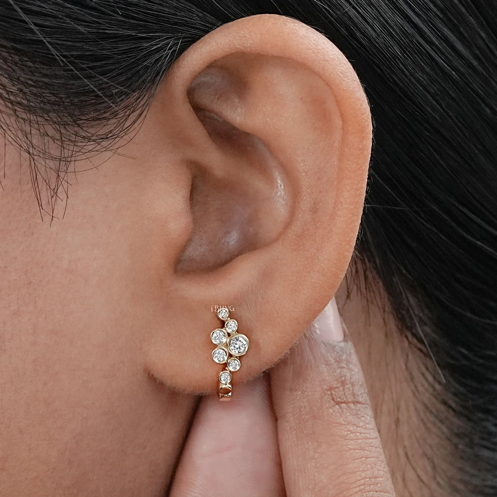 Round Cut Bezel Set Hinged Hoop Earrings