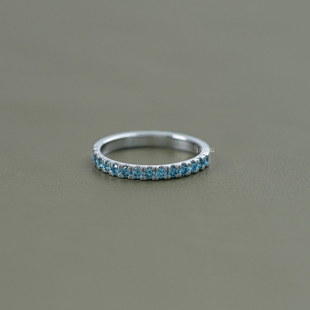 Blue Round Diamond Half Eternity Wedding Band