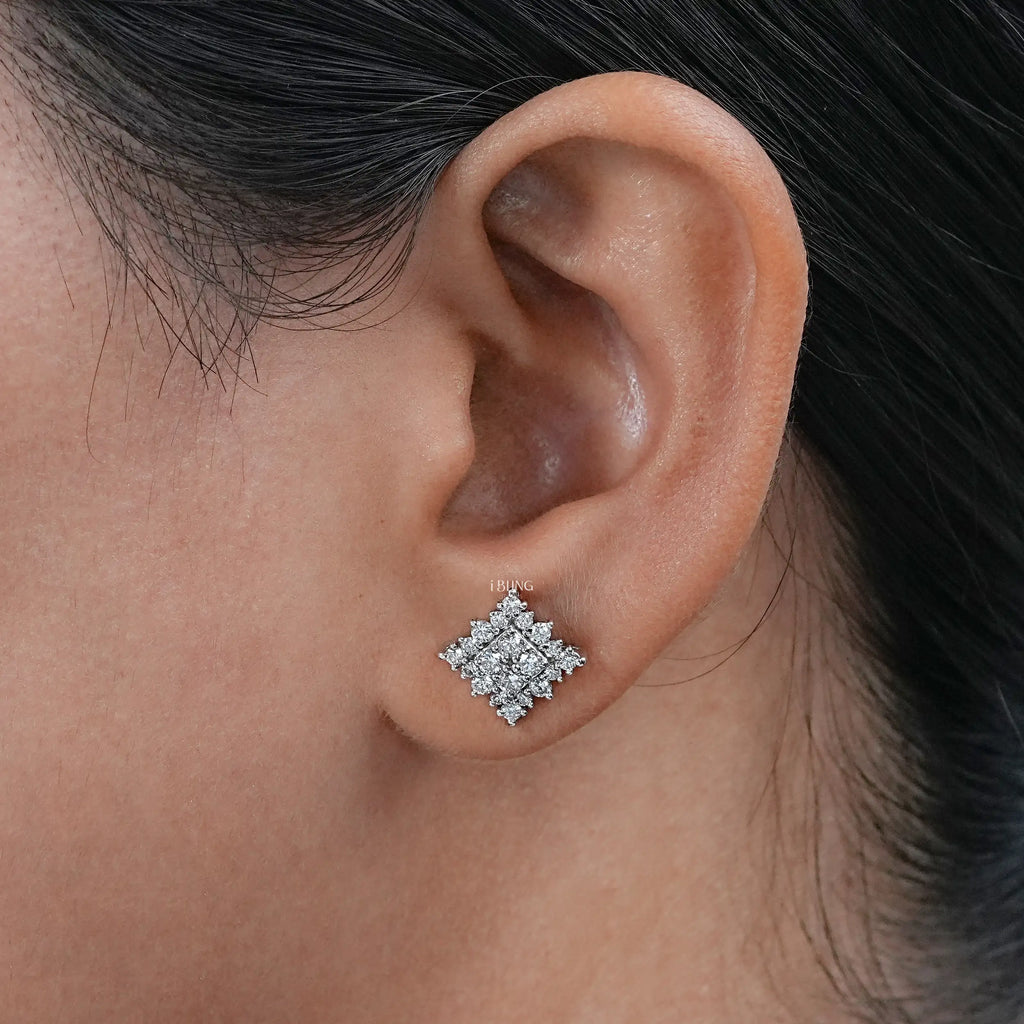 Round Cut CVD Diamond Square Shape Earrings
