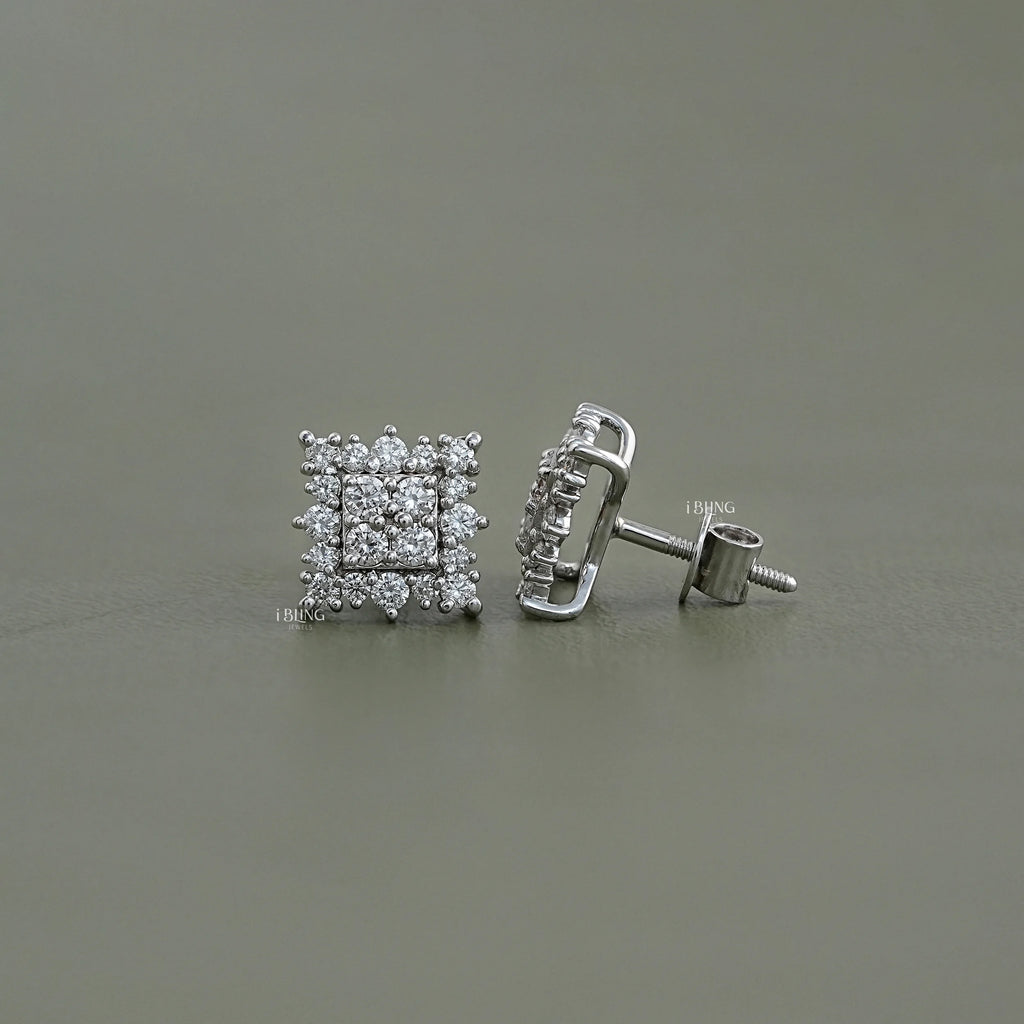 Round Cut CVD Diamond Square Shape Earrings