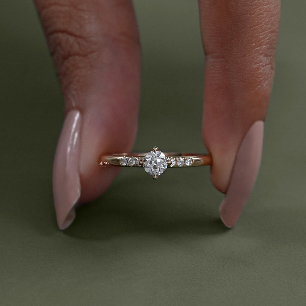 Old European Cut Accent Diamond Engagement Ring
