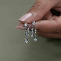 Round Cut Bezel Set Chain Drop Dangle Earrings