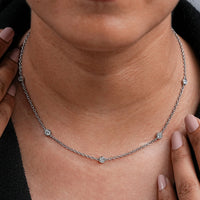Round Lab Diamond Bezel Set Station Necklace
