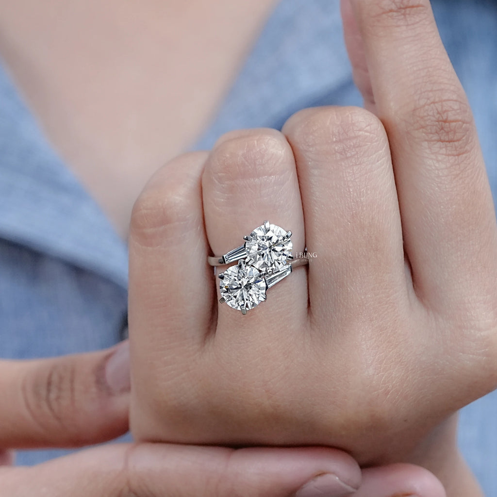 Round Lab Diamond Bypass Engagement Ring