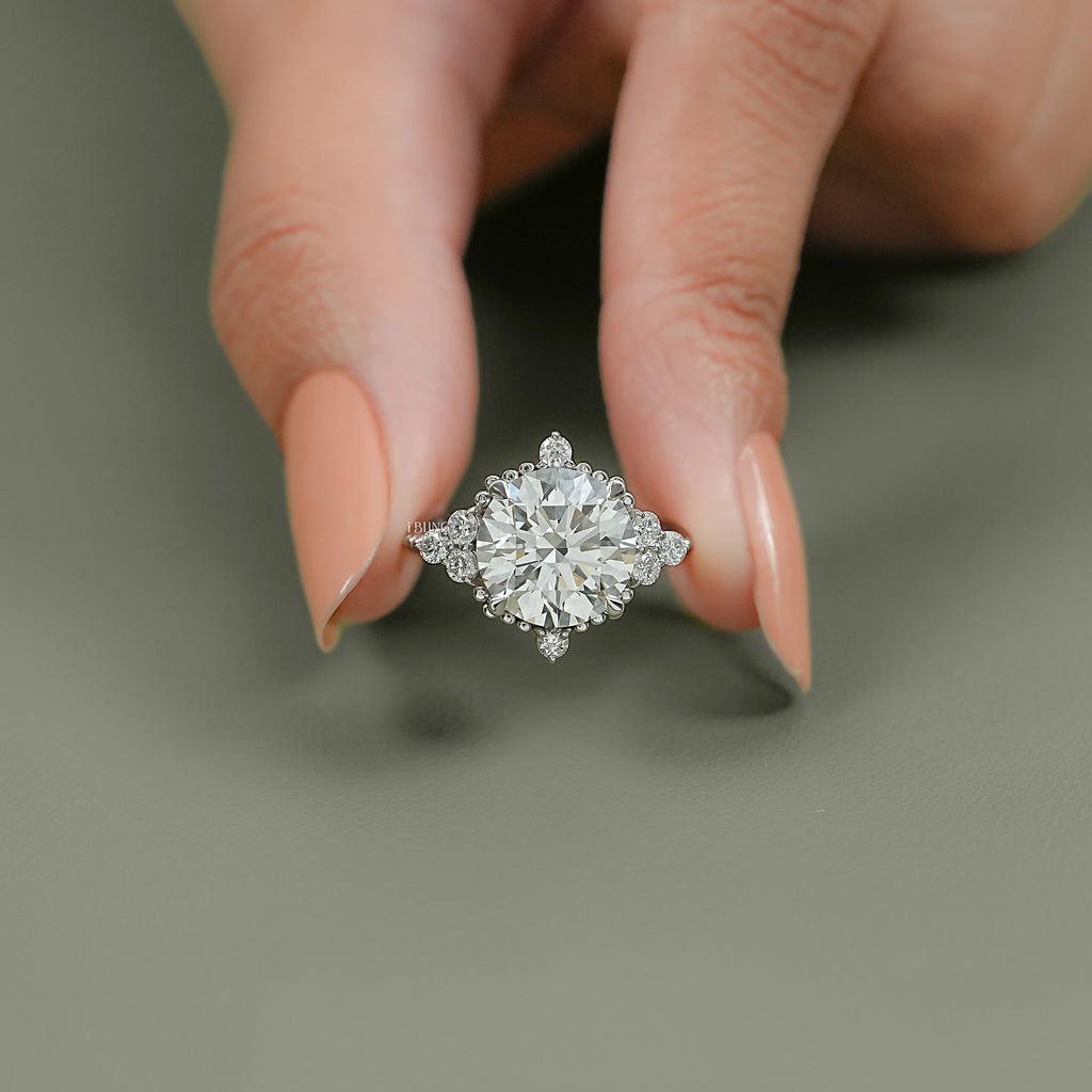 Round Cut Diamond Beads Engagement Ring