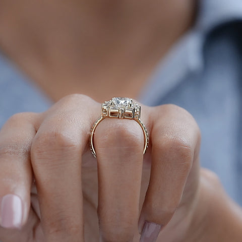 Cushion Diamond Cluster Set Halo Engagement Ring