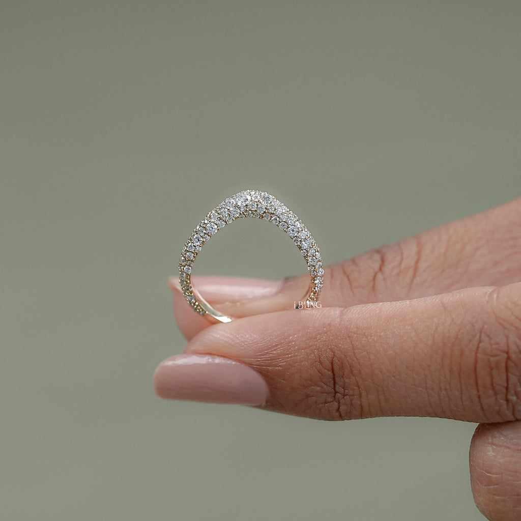 Round Diamond Pave Set Curved Wedding Band