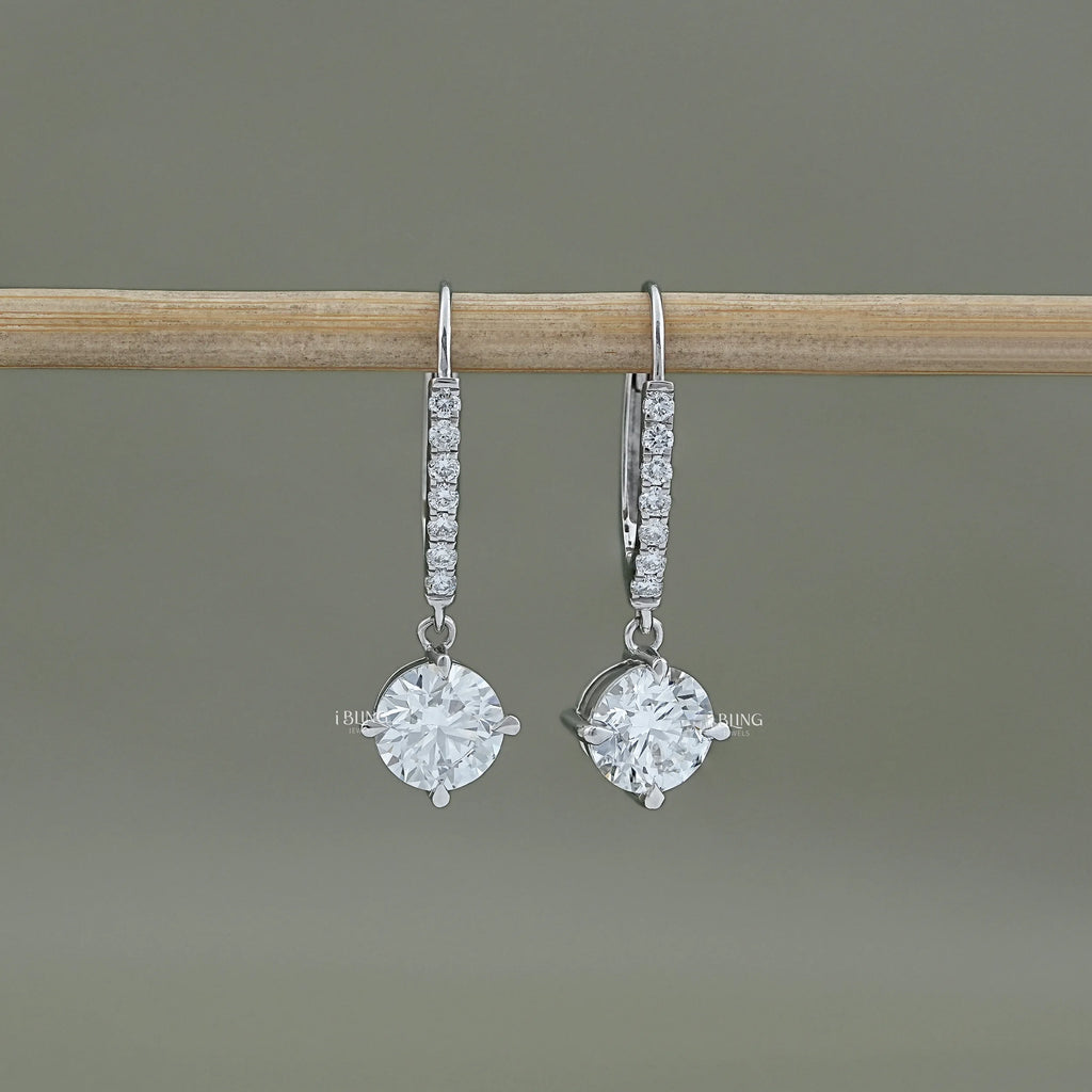 Round Cut Diamond Dangle Drop Earrings